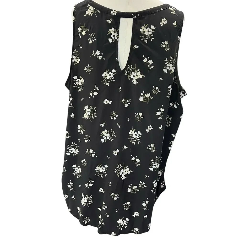 Old Navy Top Tank Black Floral Fairy Coquette Boho Keyhole Pleated XXL Summer - Picture 6 of 9